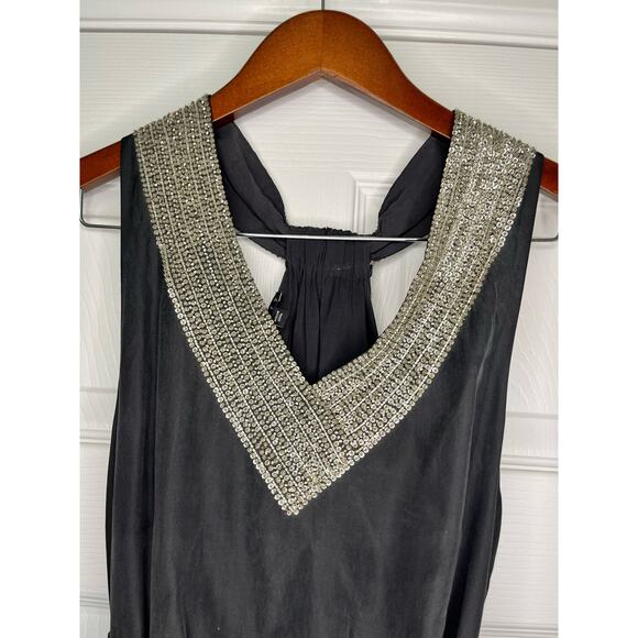 Theory Black Silk Semi Formal Dress Size 0 Beaded Neckline New‎ Year's Eve - Picture 2 of 10